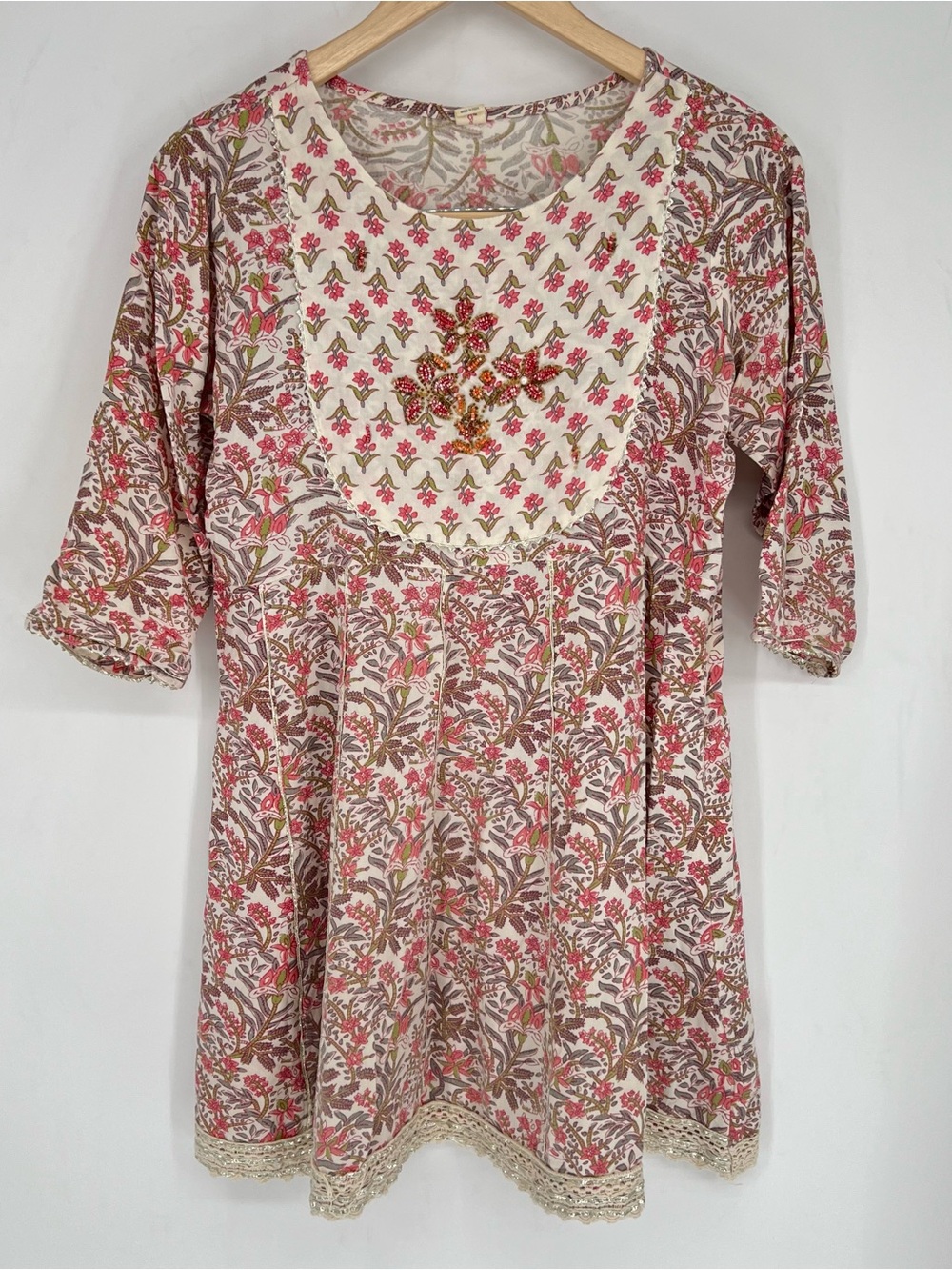 Gudrun Sjoden Floral Embroidered Cottagecore Peasant Women’s Tunic Top Blouse